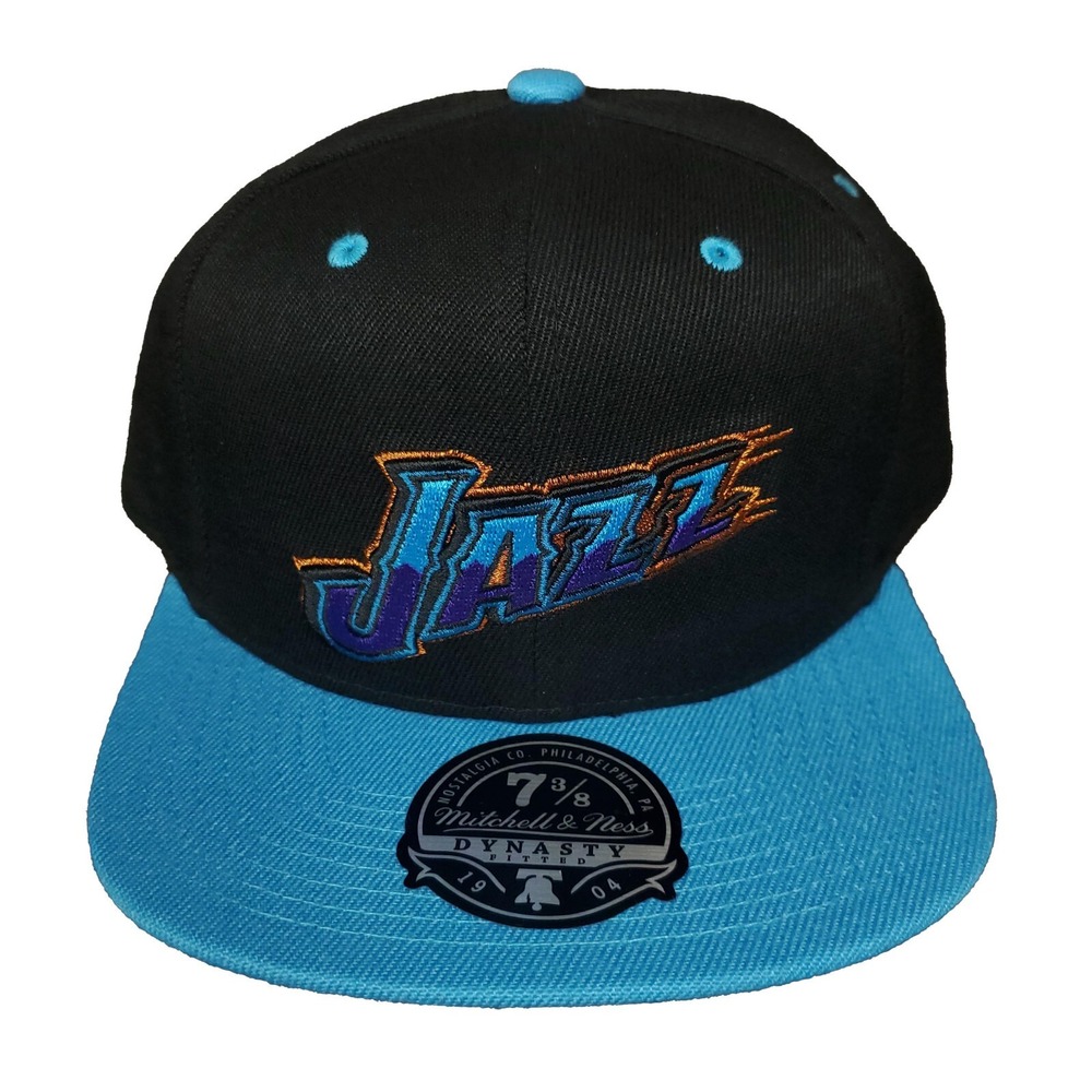 Utah Jazz Mitchell & Ness NBA Fitred 7 3/8 Flatbill Hat‎ Cap 3D Logo Black NWT